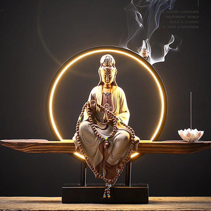 Buddha Stones Bouddha Avalokitesvara Céramique Lotus Relaxation Brûleur d'encens Décoration