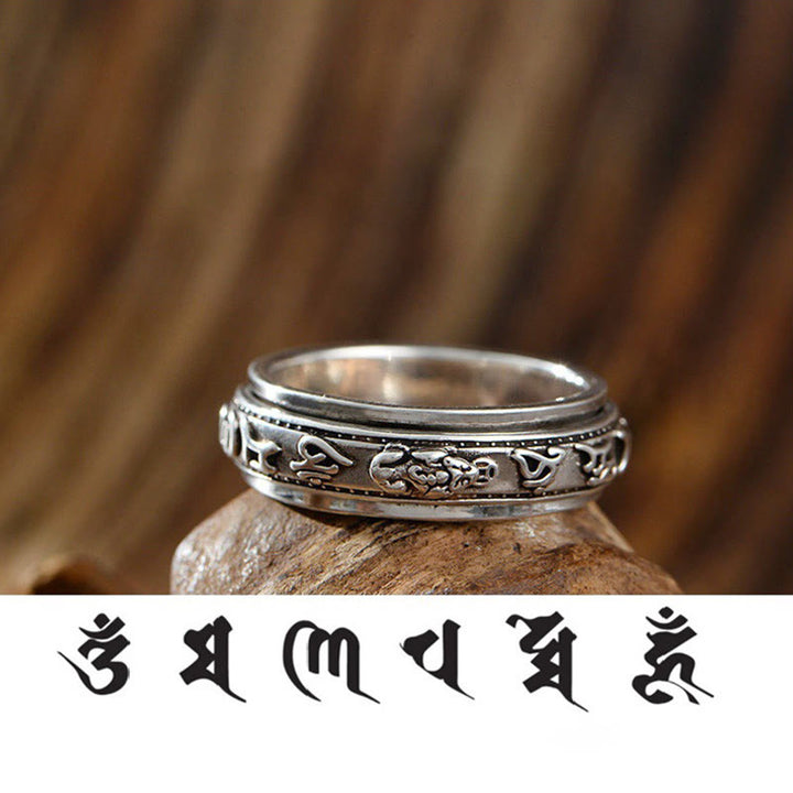 Bague rotative en Buddha Stones tibétaines Om Mani Padme Hum PiXiu gravée pour la richesse et la chance