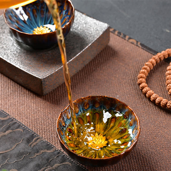 Tasse à thé en céramique incrustée de Buddha Stones, lotus, paon, dragon, phénix, poisson koï, 120 ml