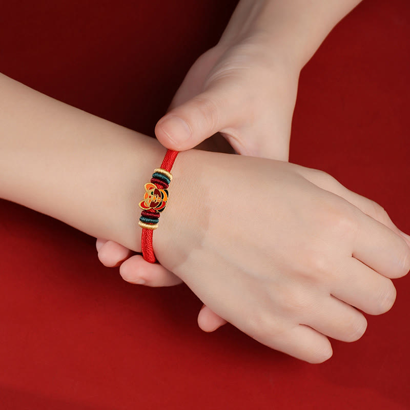 Bracelet tressé rouge en argent sterling 925 fait main avec Buddha Stones Année du Dragon, joli signe du zodiaque chinois