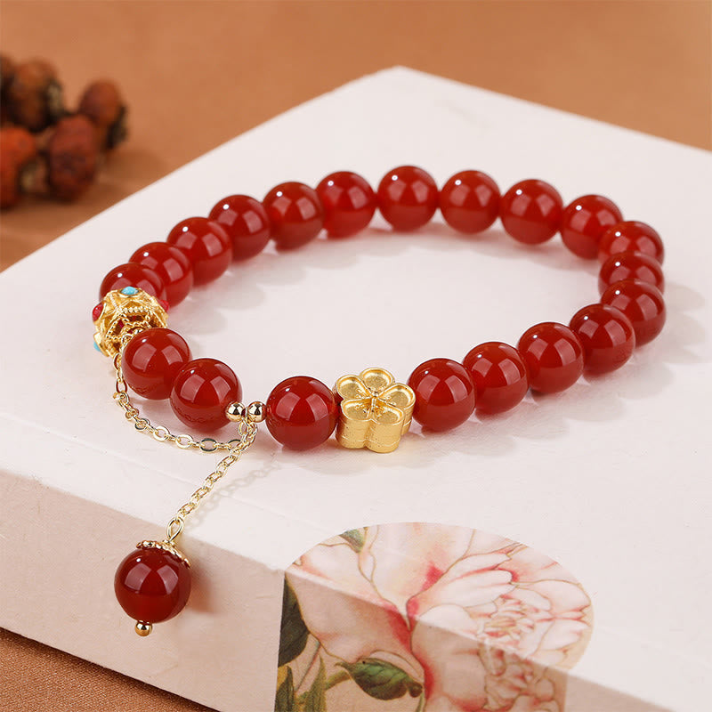 Bracelet d'acceptation de soi en agate rouge naturelle et agate blanche en fleur de pêcher