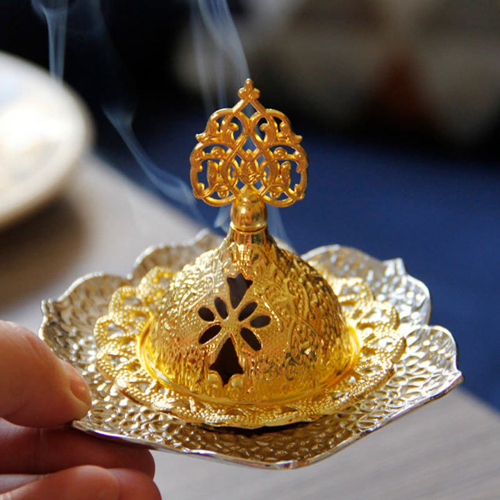 Brûleur d'encens spirituel en alliage de métal mini sous-verre en feuille d'or