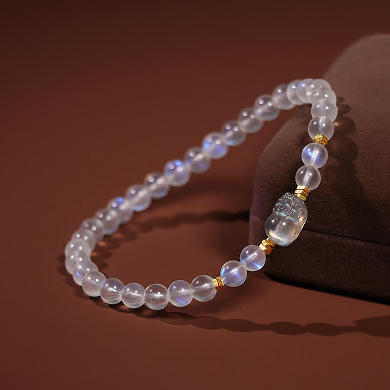 Bracelet de guérison PiXiu en pierre de lune naturelle en argent sterling 925 plaqué or avec Buddha Stones