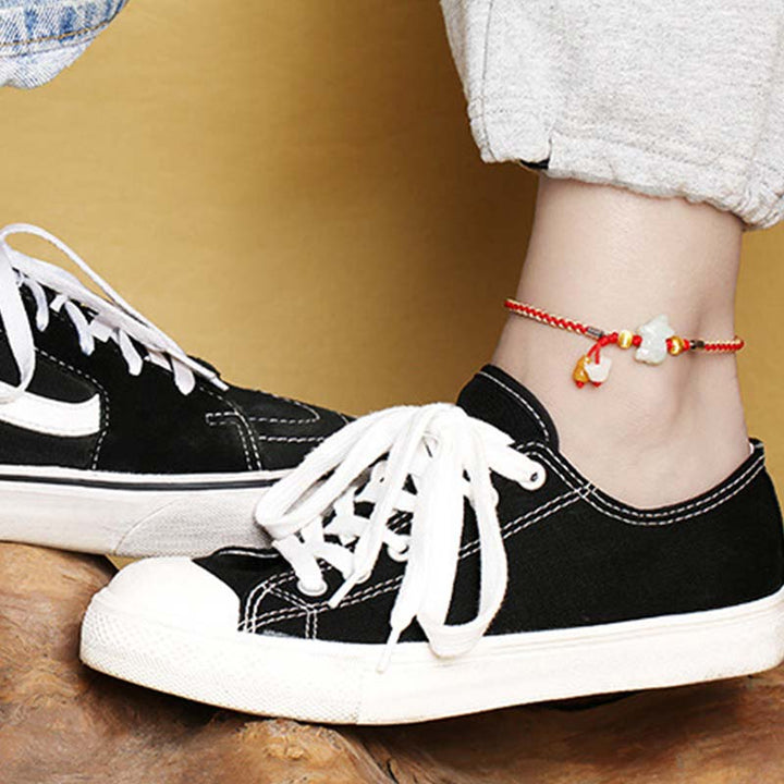 Bracelet de cheville en fil rouge avec Buddha Stones et signe du zodiaque chinois