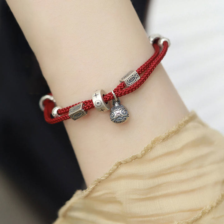 Bracelet tressé artisanal en argent sterling 925 Buddha Stones et or représentant une bête avaleuse de poisson Koi