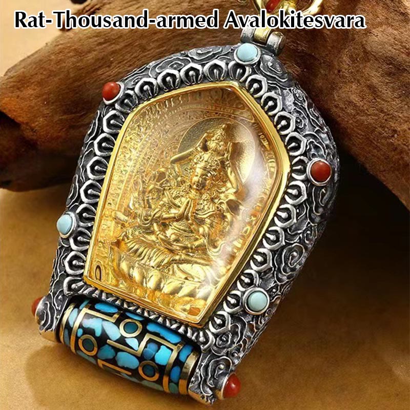Collier avec pendentif en perles Dzi rotatives du zodiaque chinois tibétain Thangka Bouddha de la prospérité
