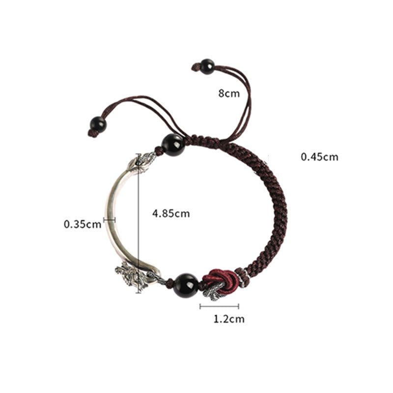 Bracelet tressé artisanal en argent sterling 925 Buddha Stones et dragon porte-bonheur