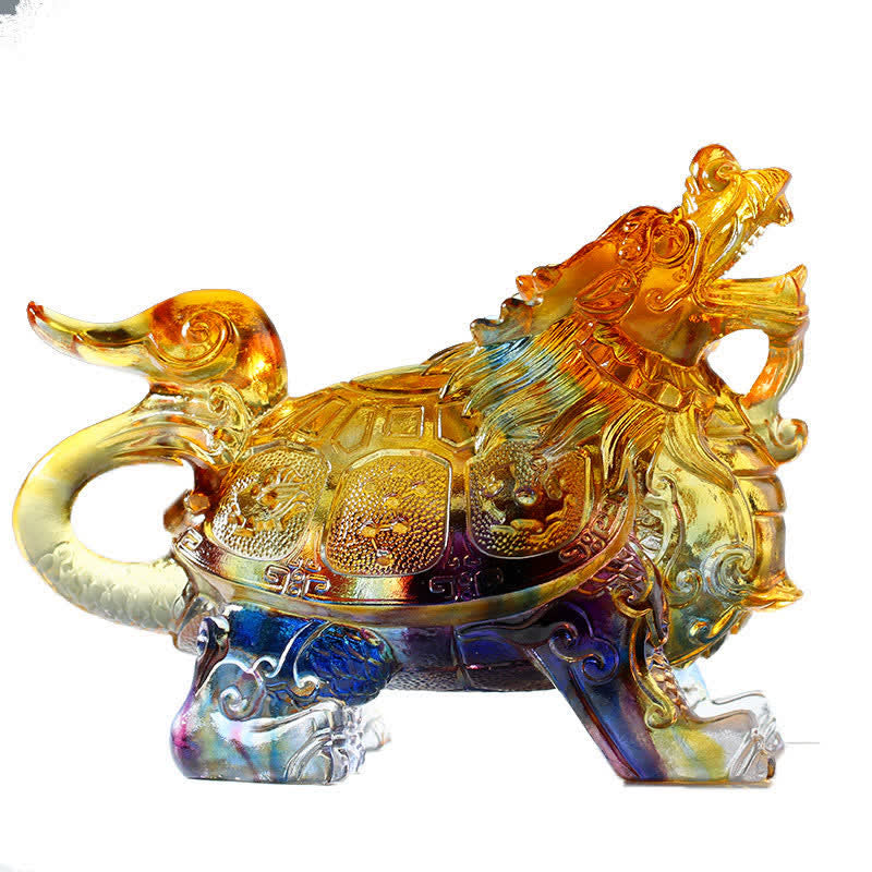 Tortue dragon Feng Shui, pièce d'art en cristal Liuli faite à la main, décoration pour la maison et le bureau