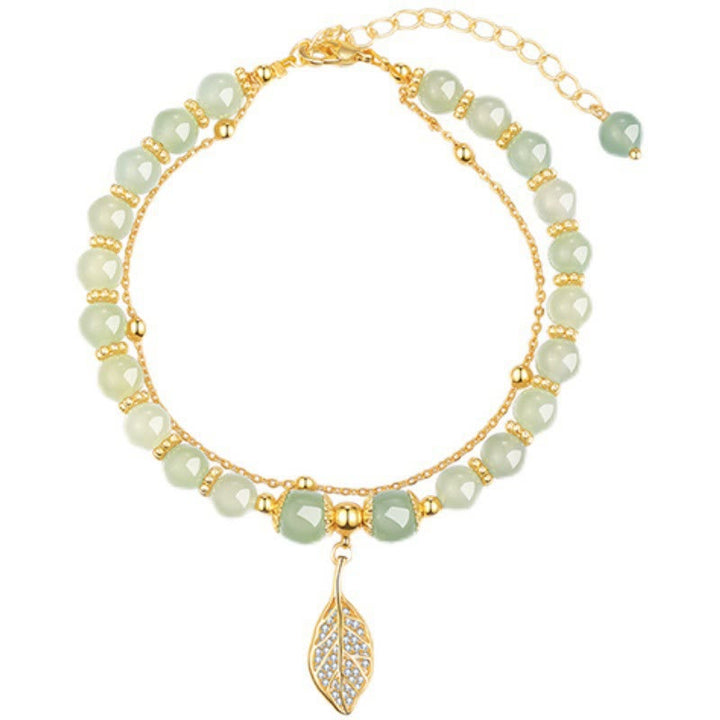 Bracelet de perles porte-bonheur en Buddha Stones, feuille de jade, ginkgo, tulipe, arachide, personnage Fu