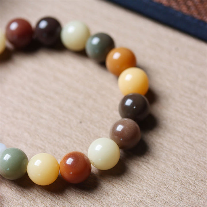 Bracelet de paix en verre Liuli avec perles de Bodhi en dégradé multicolore naturel et Buddha Stones