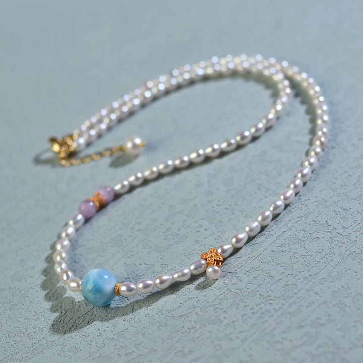 Collier Buddha Stones Argent Sterling 925 pendentif perle naturelle Larimar sincérité - Perle (Guérison ♥ Sagesse) - image 0