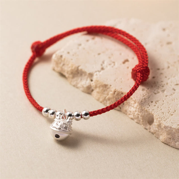 Bracelet tressé rouge sculpté à la main en argent sterling 925 de Buddha Stones Année du Dragon