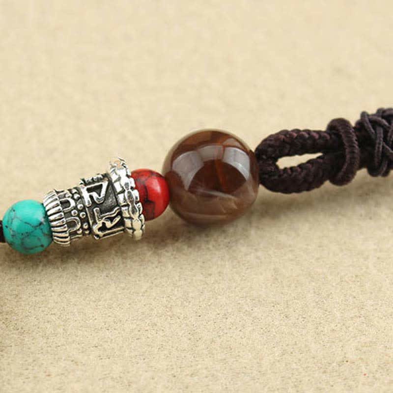 Collier pendentif en ébène Thangka Buddha Stones Tibet Dieu de la richesse