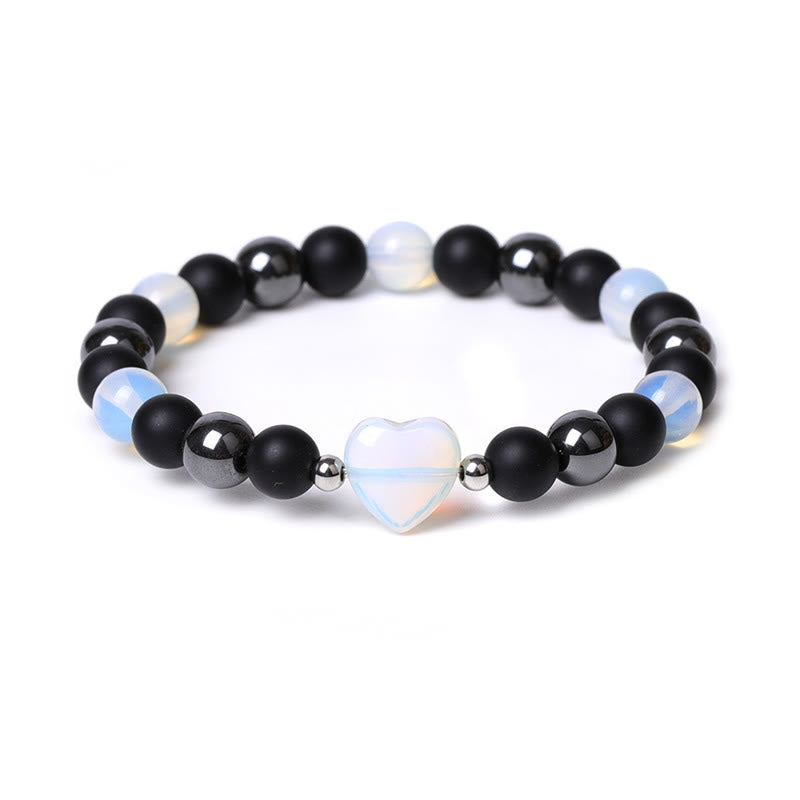 Bracelet de protection en forme de cœur Buddha Stones pierre d'onyx noir et œil de tigre en cristal