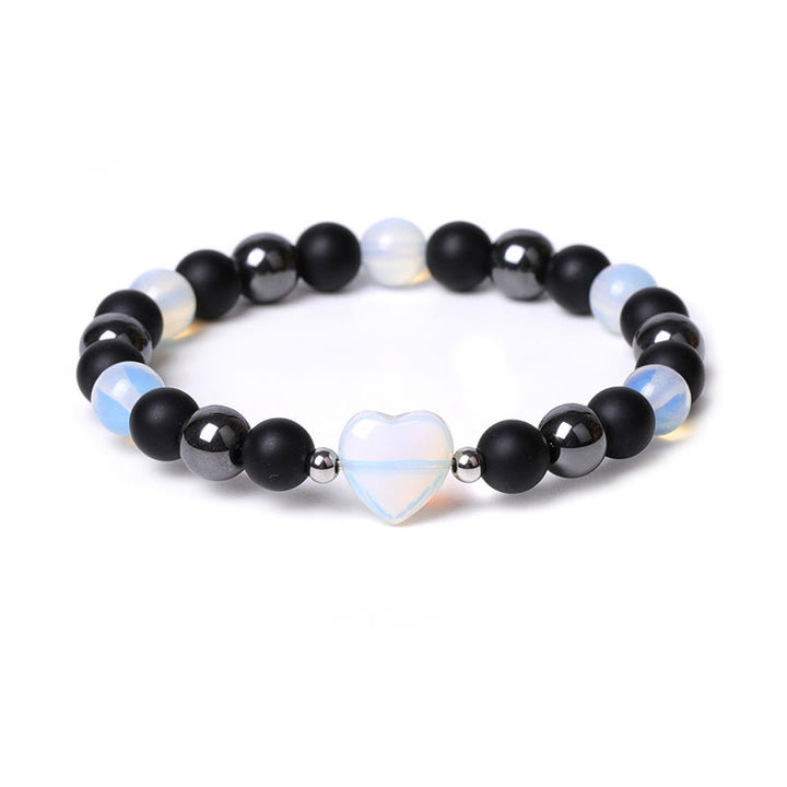 Bracelet de protection en forme de cœur Buddha Stones pierre d'onyx noir et œil de tigre en cristal