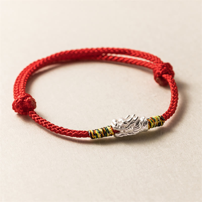 Bracelet en corde rouge avec Buddha Stones en argent sterling 925 Année du Dragon Chance Force