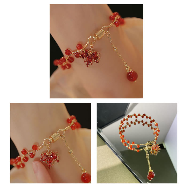 Bracelet porte-bonheur en forme de feuille d'érable rouge Buddha Stones
