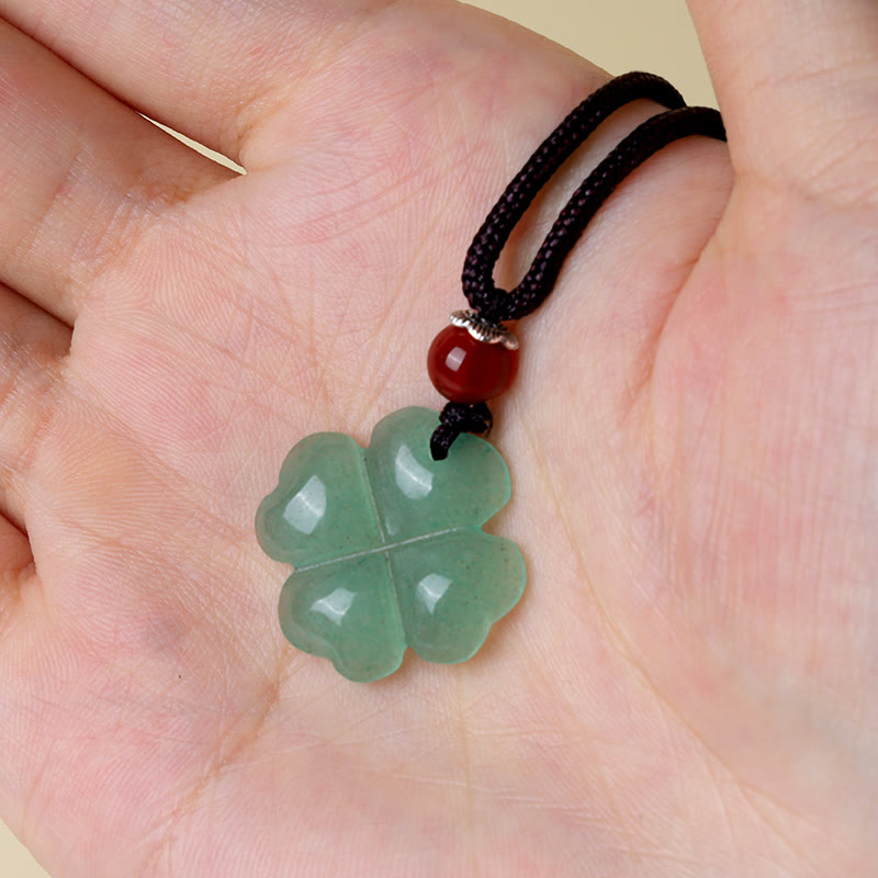 Collier avec pendentif en corde de cuir et trèfle à quatre feuilles en aventurine verte en argent sterling 925 Buddha Stones