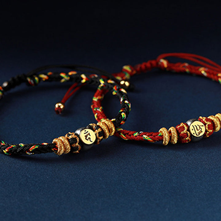 Bracelet en corde tressée en argent avec Buddha Stones et signe du zodiaque chinois