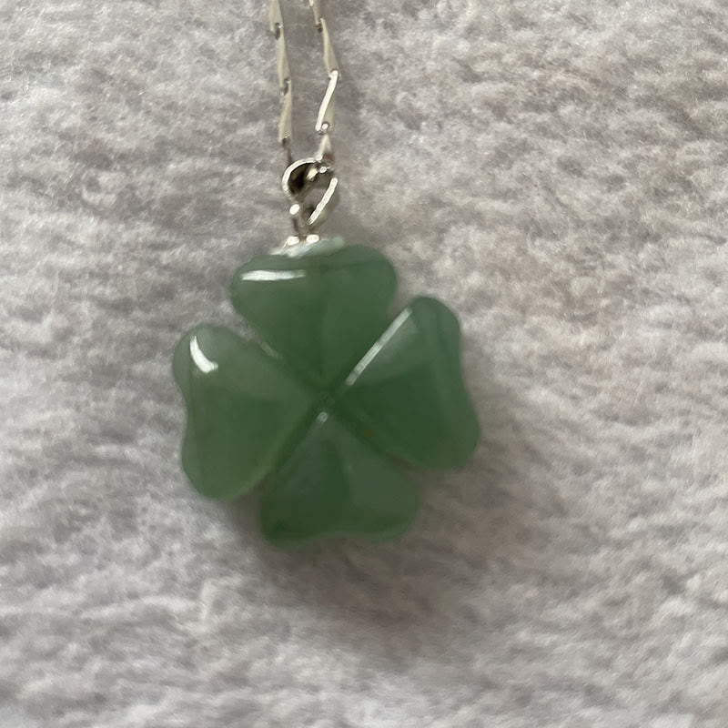 Collier avec pendentif en corde de cuir et trèfle à quatre feuilles en aventurine verte en argent sterling 925 Buddha Stones