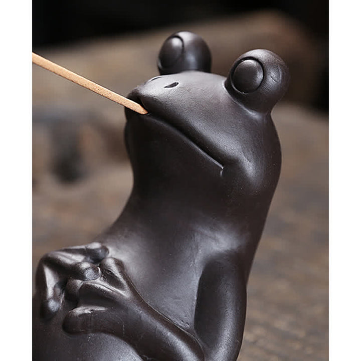 Brûleur d'encens en céramique pour guérison spirituelle en forme de grenouille de méditation