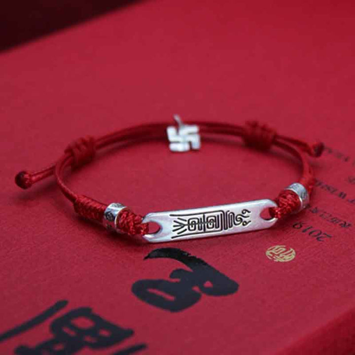 Bracelet tressé en argent sterling 925 Buddha Stones et ficelle rouge