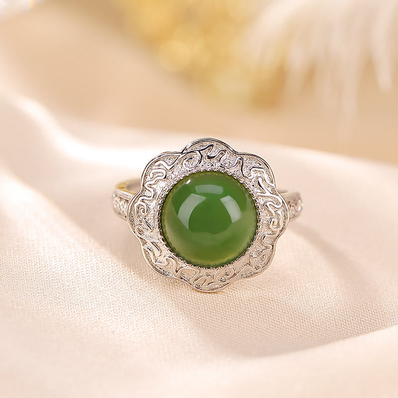 Bague ajustable en argent sterling 925 Buddha Stones et jade cyan Hetian - image 2