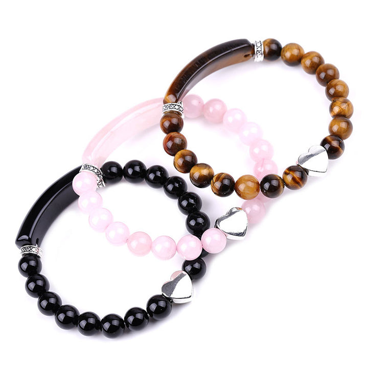 Bracelet unisexe en forme de cœur avec perles en cristal naturel