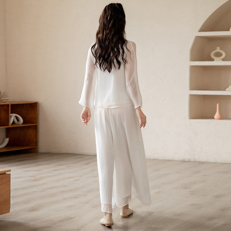 Ensemble de vêtements en mousseline de soie pour femme Buddha Stones et prière rétro, méditation spirituelle zen