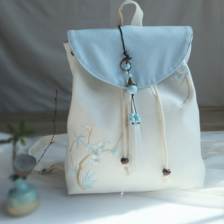 Sac à dos en toile de grande capacité brodé à la main avec Buddha Stones