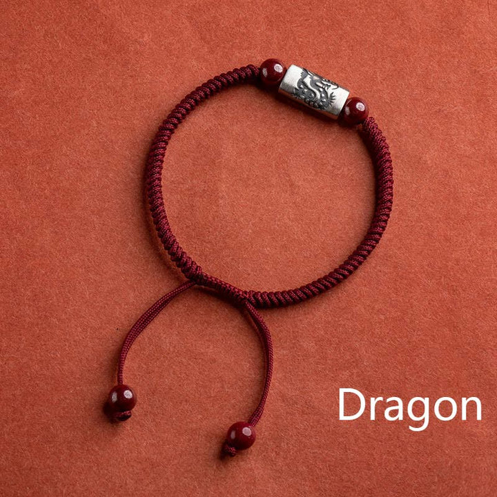 Bracelet en argent Buddha Stones 925 avec 12 signes du zodiaque chinois et cinabre