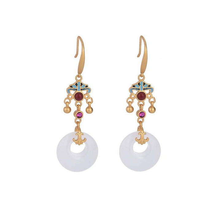 Boucles d'oreilles pendantes Feng Shui en jade blanc