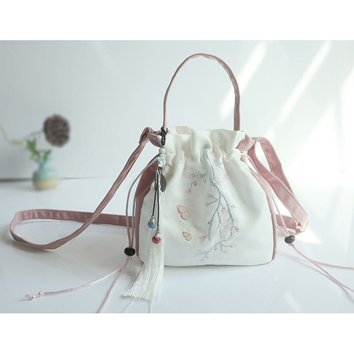 Sac à main en toile brodé à la main avec Buddha Stones et fleurs