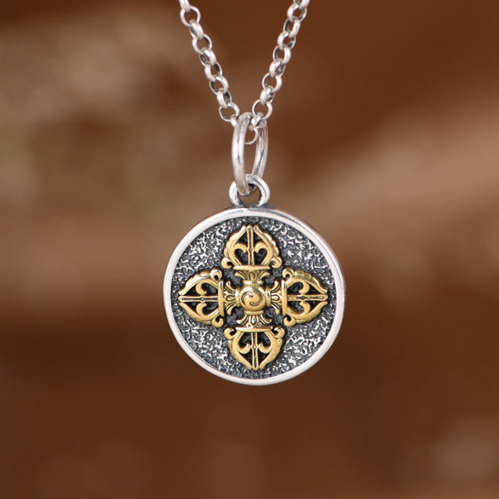 Collier de bénédiction Buddha Stones en argent Sterling 925 Pendentif double Dorje Vajra