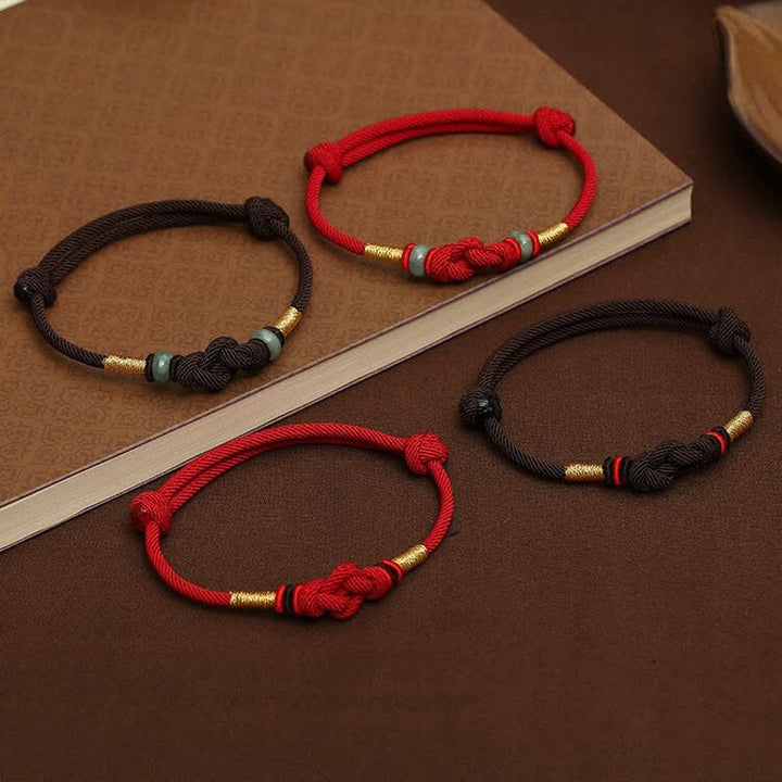 Bracelet tressé pour couple avec cordon rouge en jade et Buddha Stones