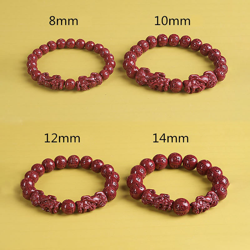 Bracelet de perles de chance et de richesse en Buddha Stones Double PiXiu Cinabre Om Mani Padme Hum
