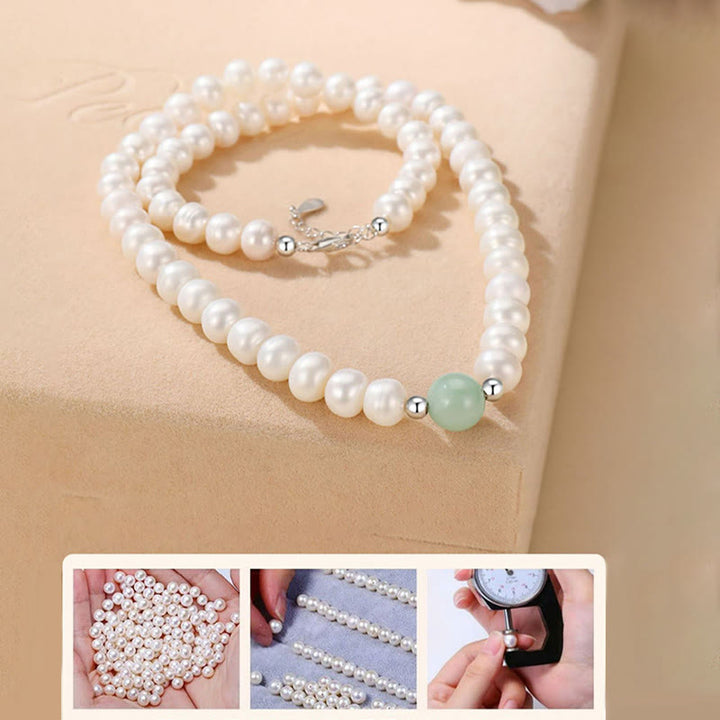 Collier et boucles d'oreilles en argent sterling 925 avec perles naturelles et jade de Buddha Stones avec coffret cadeau - image 9
