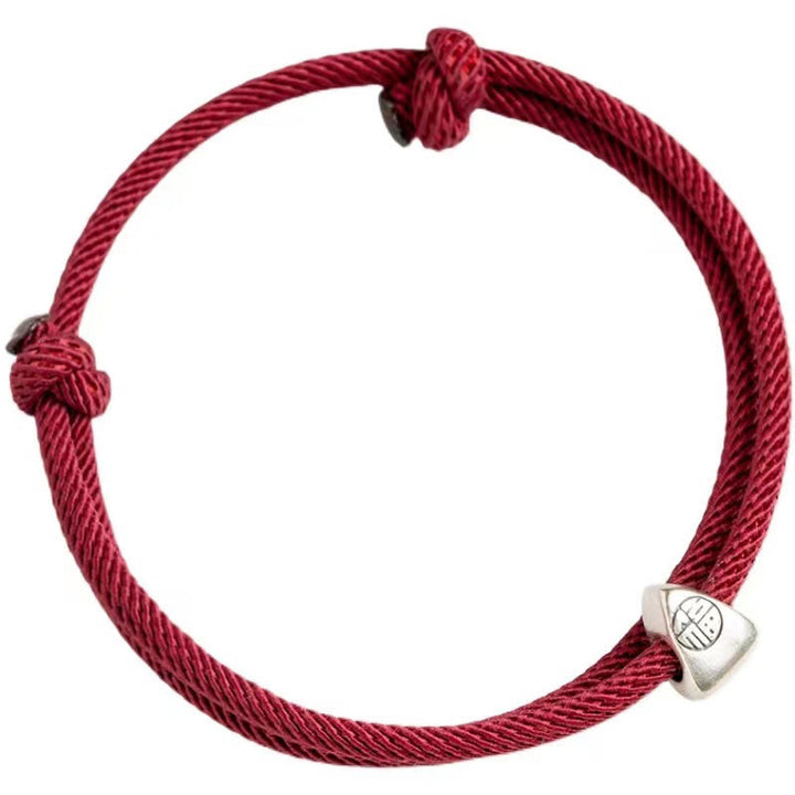 Bracelet tressé fait main en argent sterling 925 avec le personnage Fu et les Buddha Stones
