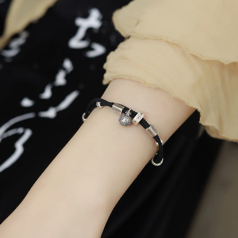 Bracelet tressé artisanal en argent sterling 925 Buddha Stones et or représentant une bête avaleuse de poisson Koi - Noir (Tour de poignet 16-18 cm) - image 4