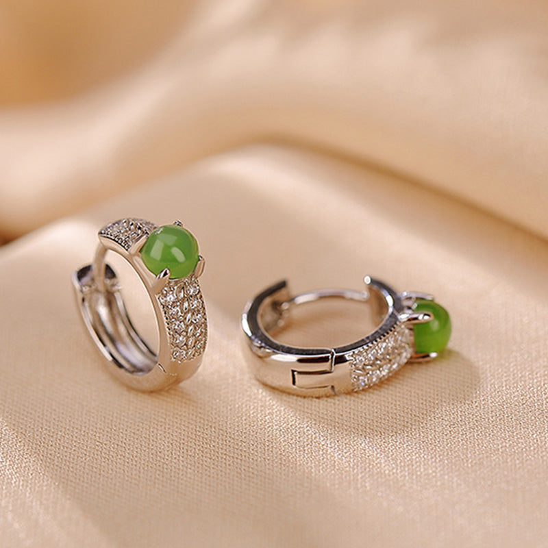 Boucles d'oreilles à tige rondes en argent sterling 925 et jade cyan de Buddha Stones - image 5