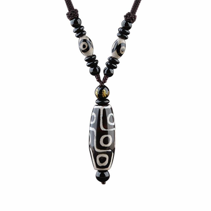 Collier de protection de richesse en perles Dzi à neuf yeux de Buddha Stones
