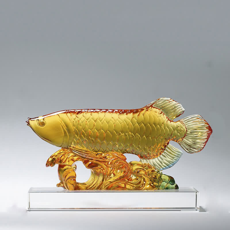 Pièce d'art en cristal de poisson Koi faite à la main Liuli, décoration de bureau à domicile porte-bonheur