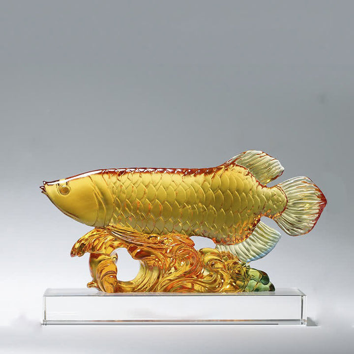 Pièce d'art en cristal de poisson Koi faite à la main Liuli, décoration de bureau à domicile porte-bonheur