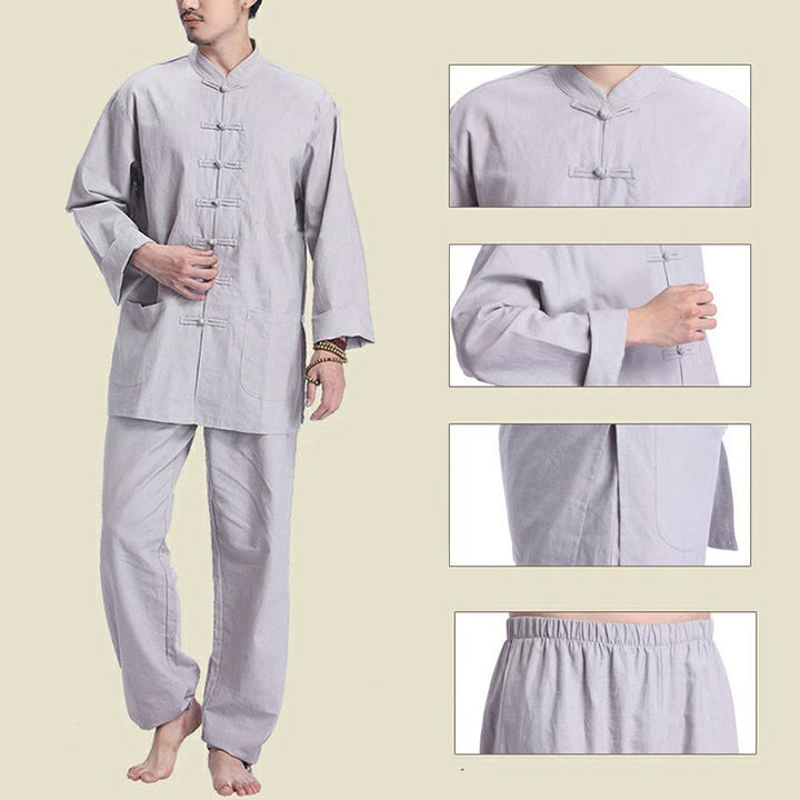 Ensemble pour homme en coton et lin avec boutons en forme de grenouille chinoise et Buddha Stones, méditation, prière, pratique spirituelle zen, yoga - image 4