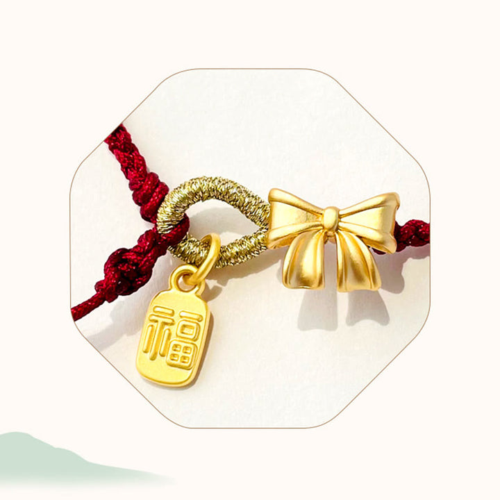Bracelet en corde rouge fait à la main avec Buddha Stones en forme de rosette en forme de nœud papillon et de caractère Fu, porte-bonheur et fortune