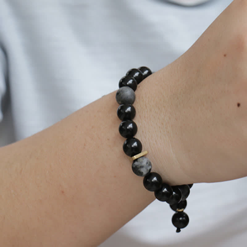 Bracelet de purification en pierre noire pailletée en obsidienne noire