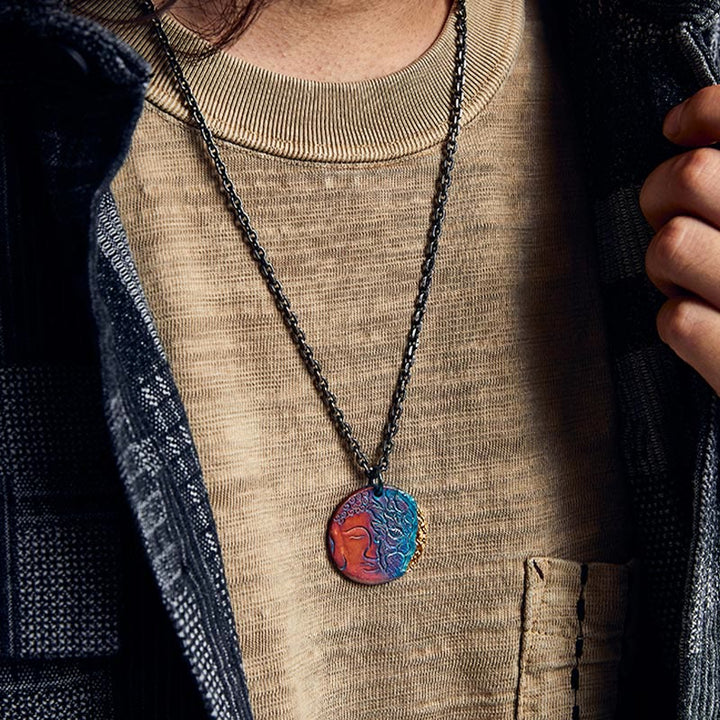 Collier pendentif de compassion moitié démon moitié bouddha en argent sterling 999 et or 24 carats avec Buddha Stones - image 12