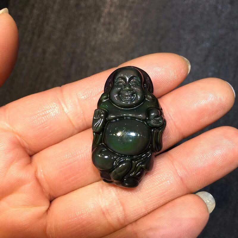 Collier pendentif Bouddha rieur en obsidienne arc-en-ciel naturelle pour la paix intérieure - image 8