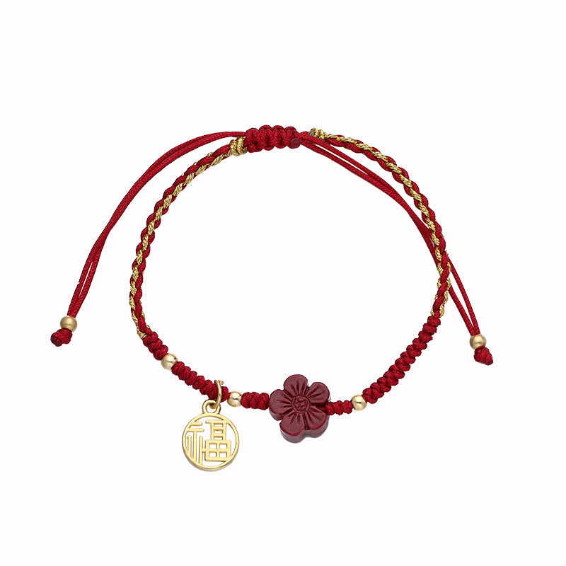 Bracelet tressé Buddha Stones et fleur de cinabre, bénédiction du personnage Fu