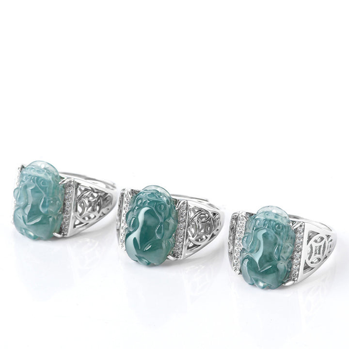 Bague porte-bonheur en jade PiXiu Fengshui en argent sterling 925 Buddha Stones